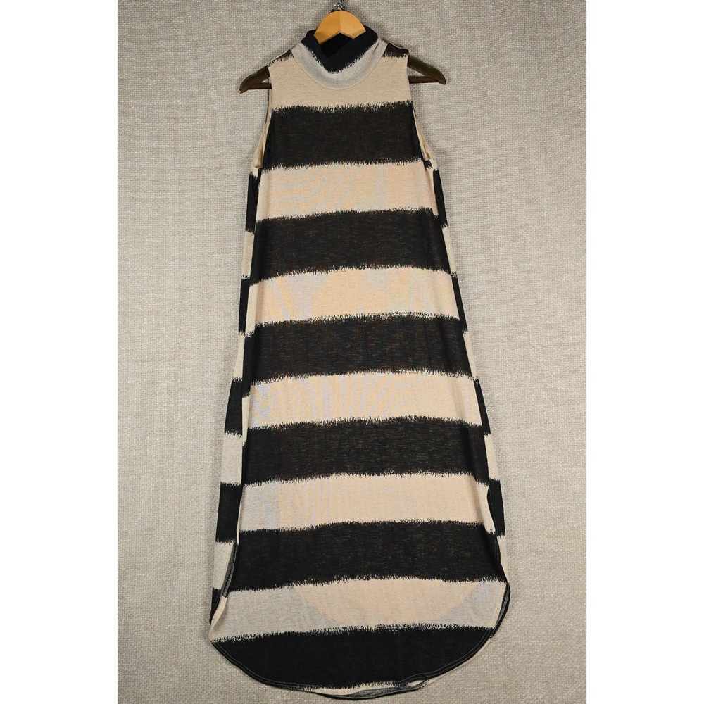 Sadie & Sage Black Tan Striped Mock Neck Maxi Dress AC439774 USA Made M